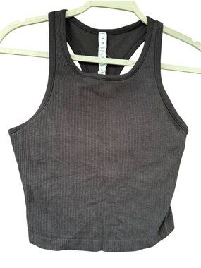 Lululemon Womens Size 8 Dark Gray Ribbed Cropped Racerback Tank Built In Bra
